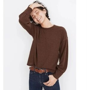 Madewell Brown Brushed Knit puff sleeve Sweater-y Feel Long Sleeve Sweater
